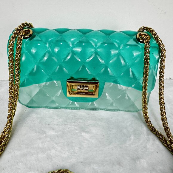 Caleesa Y2K Quilted Ombre Green Jelly Crossbody/Shoulder Small Purse/Handbag Gol - Picture 2 of 16